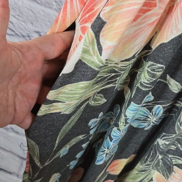 Oddi NWT Gray Floral Jersey Knit Dress Surplice Kimono Sleeve Soft Comfy Casual - Picture 12 of 15